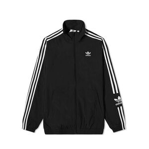 Adidas Men's Black Windbreaker with White Stripes